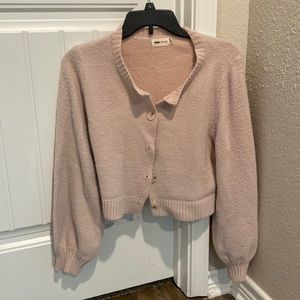 Nova vintage (fashion nova) pink crop fuzzy button up sweater
